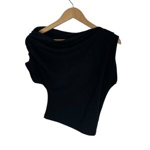 Zara Ruched Asymmetric Sleeve‎ Black Top Size XS